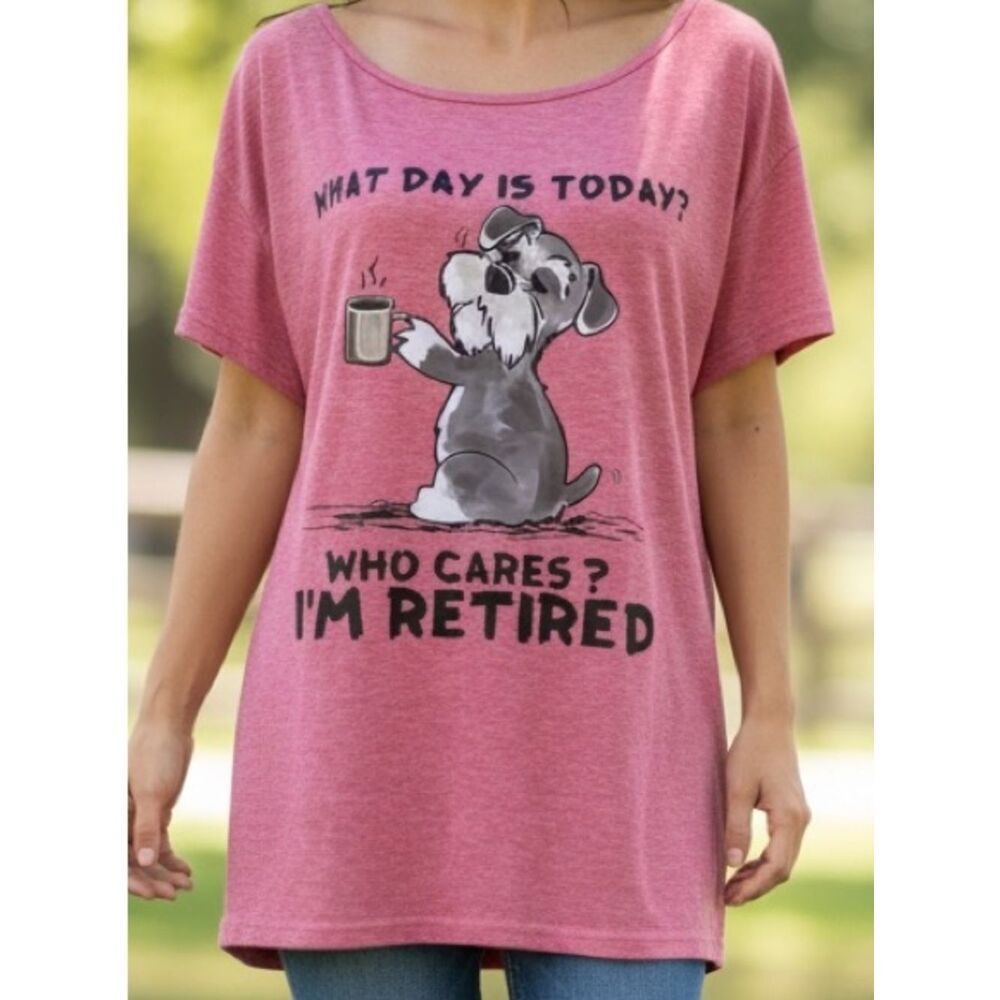 Women’s XL Retired Graphic Tee | Short Sleeve, Relaxed Fit, Pink Dog Coffee Tee